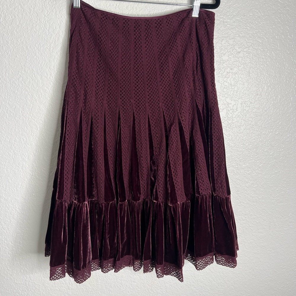 Y2K Free People Marron Midi Velvet Trim Skirt Size 10